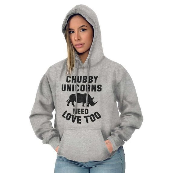 Chubby Unicorns Need Love Too Rhino Women Plus Size Graphic Pullover Hoodie Brisco Brands 4X