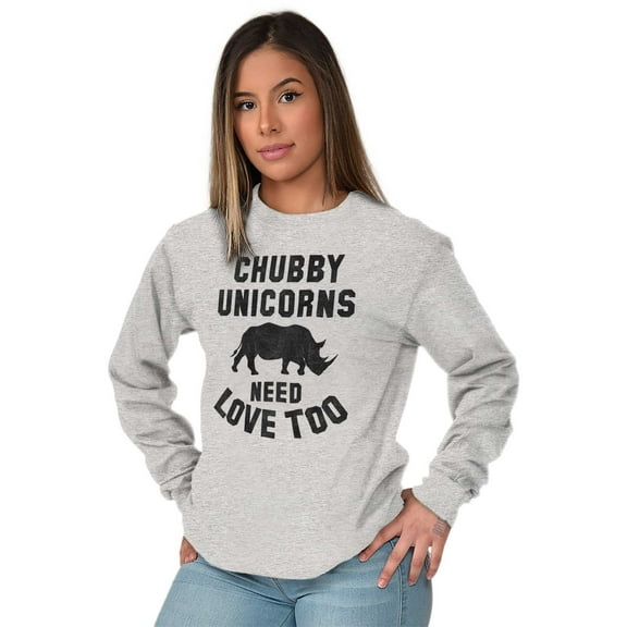 Chubby Unicorns Need Love Too Rhino Women Plus Size Long Sleeve Graphic Tee Brisco Brands 3X