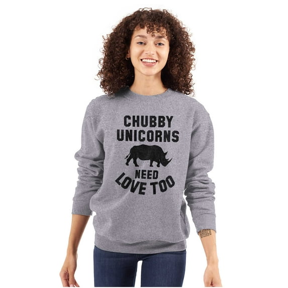 Chubby Unicorns Need Love Too Rhino Women Plus Size Crewneck Sweatshirt Brisco Brands 2X