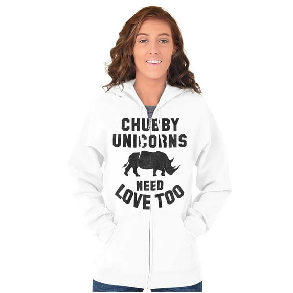Chubby Unicorns Need Love Too Rhino Womens Plus Size Graphic Zipper Hoodie Brisco Brands 3X
