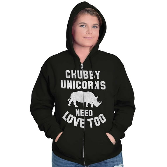 Chubby Unicorns Need Love Too Rhino Zip Hoodie Sweatshirt Women Brisco Brands S
