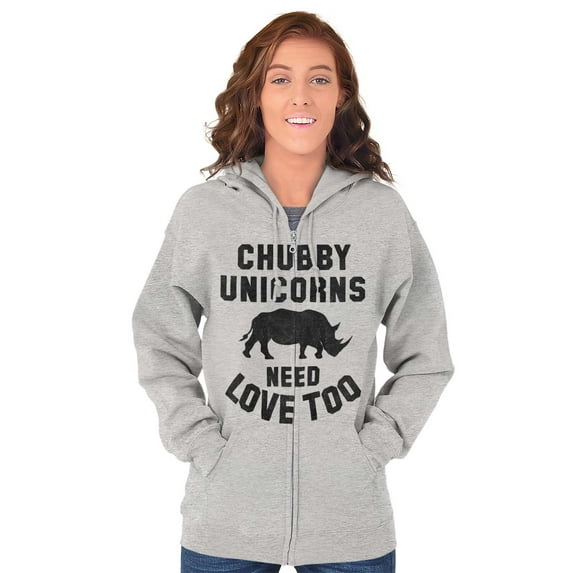 Chubby Unicorns Need Love Too Rhino Zip Hoodie Sweatshirt Women Brisco Brands X