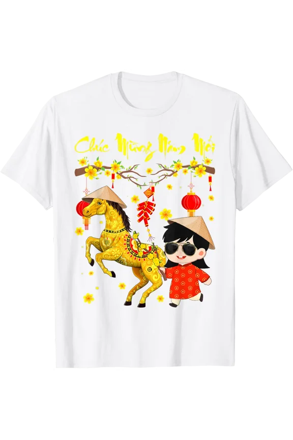 Chuc Mung Nam Moi Binh Ngo Tet 2026 Vietnamese Girl Ao Dai T-Shirt Unisex Full Size S-5XL