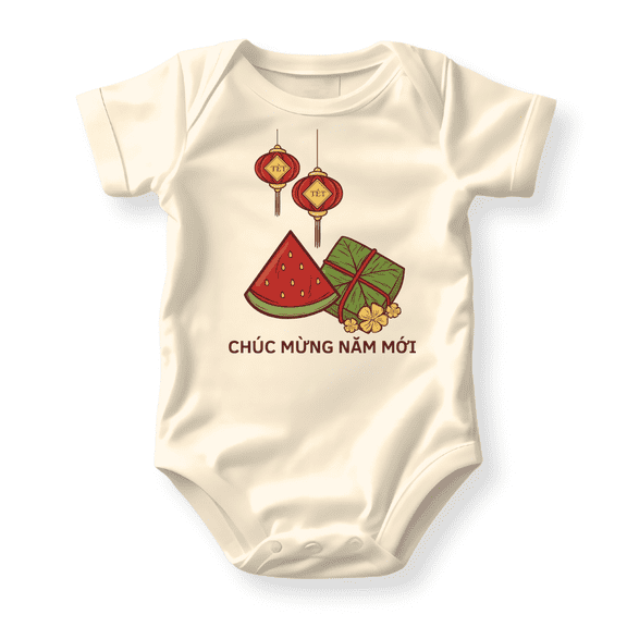 Chuc Mung Nam Moi Happy New Year Baby Bodysuit, Newborn Outfit, Baby Clothes, Gift for Children 12m Natural