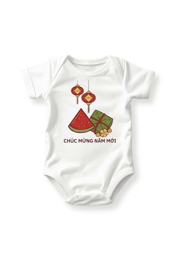 Chuc Mung Nam Moi Happy New Year Baby Bodysuit, Newborn Outfit, Baby Clothes, Gift for Children 6-9m White