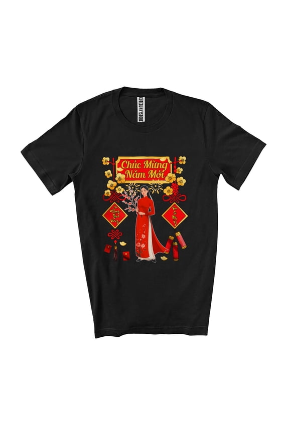 Chuc Mung Nam Moi; Lovely Traditional Lunar New Year Women Vietnamese Ao Dai Family Unisex T-Shirt