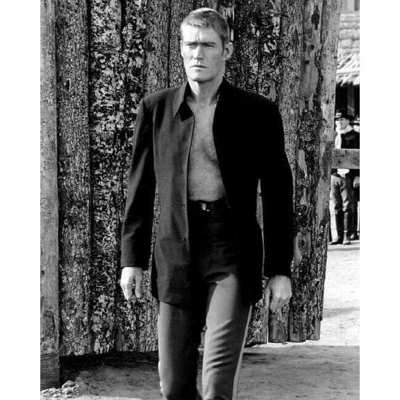 Chuck Connors beefcake pose in open frock coat Jason McCord Branded 8x10 photo