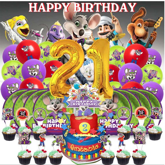 Chuck E Cheese Balloons Party Supplies 21th Decor Tableware Birthday Cake Topper Decorations Banner Backdrop