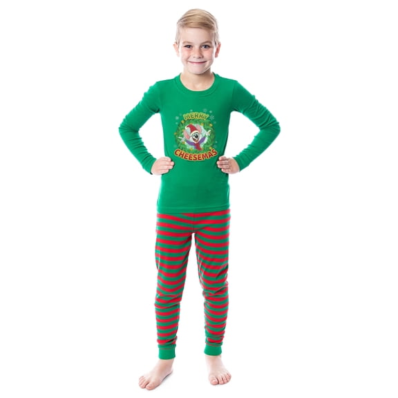 Chuck E. Cheese Christmas Merry Cheesemas 2PC Long-Sleeve Matching Family Pajama Set For Adults Kids