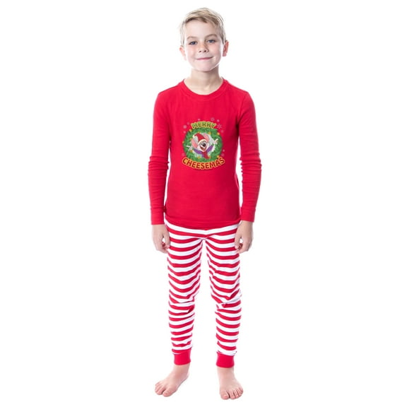 Chuck E. Cheese Christmas Merry Cheesemas 2PC Long-Sleeve Tight-Fit Holiday Matching Family Pajama Set For Adults Kids