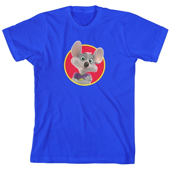Chuck E. Cheese Chuck In Red Circle Crew Neck Short Sleeve Royal Blue Boy's T-shirt-XS