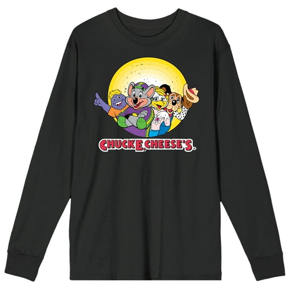 Chuck E. Cheese Group Shot Crew Neck Long Sleeve Women's Black Tee-3XL