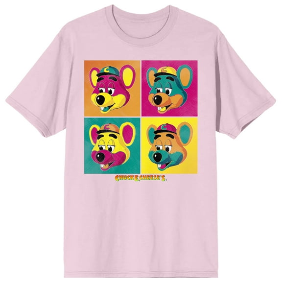 Chuck E. Cheese Warhol Face Art Men's Pink Short Sleeve Tee - Medium