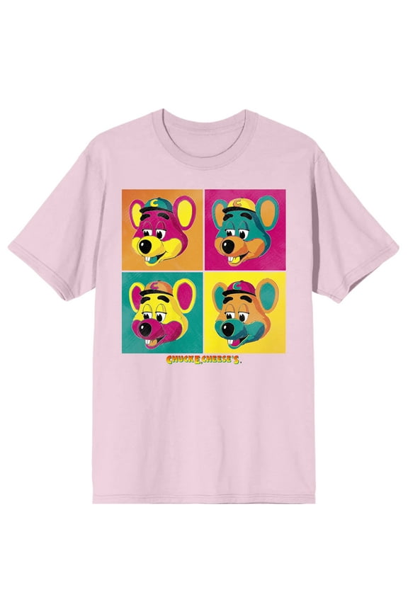 Chuck E. Cheese Warhol Face Art Men's Pink Short Sleeve Tee - XL