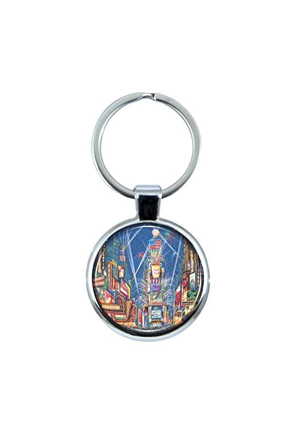 Chuck Fischer's Times Square Keychain with Epoxy Dome and Metal Keyring