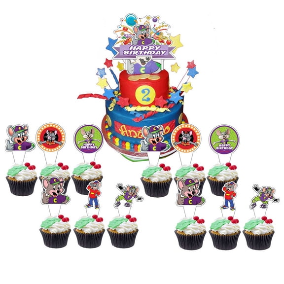 Chuck e Cheese Cake Topper Cupcake Set Party Supplies Decoration Birthday Decor Kit