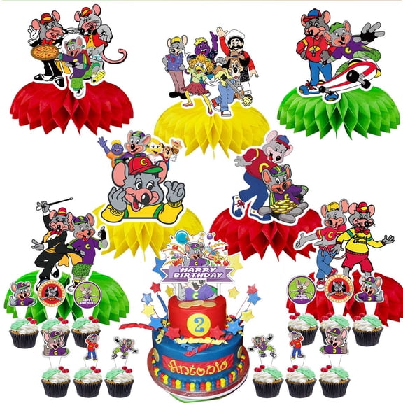 Chuck e Cheese Party Decor Supplies Honeycomb Centerpieces Table Toppers Cake Toppers Decorations for Birthday
