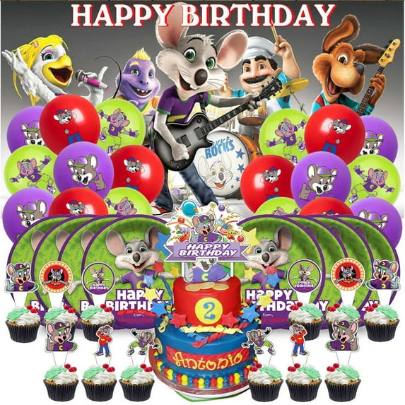 Chuck e Cheese Birthday Party Supplies Balloons Plates Decoration Cake Topper Decor Tableware Banner Backdrop