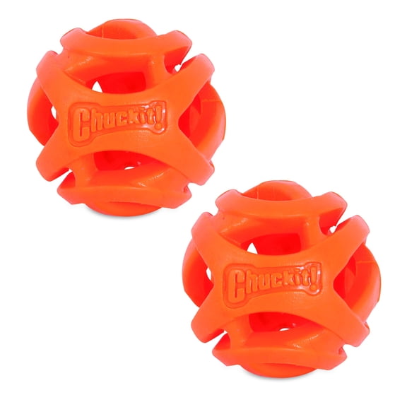 Chuckit! Air Fetch Easy Breathe Rubber Fetch Dog Ball Toy, Small 2" For Dogs Up To 20lb, Pack of 2, Orange