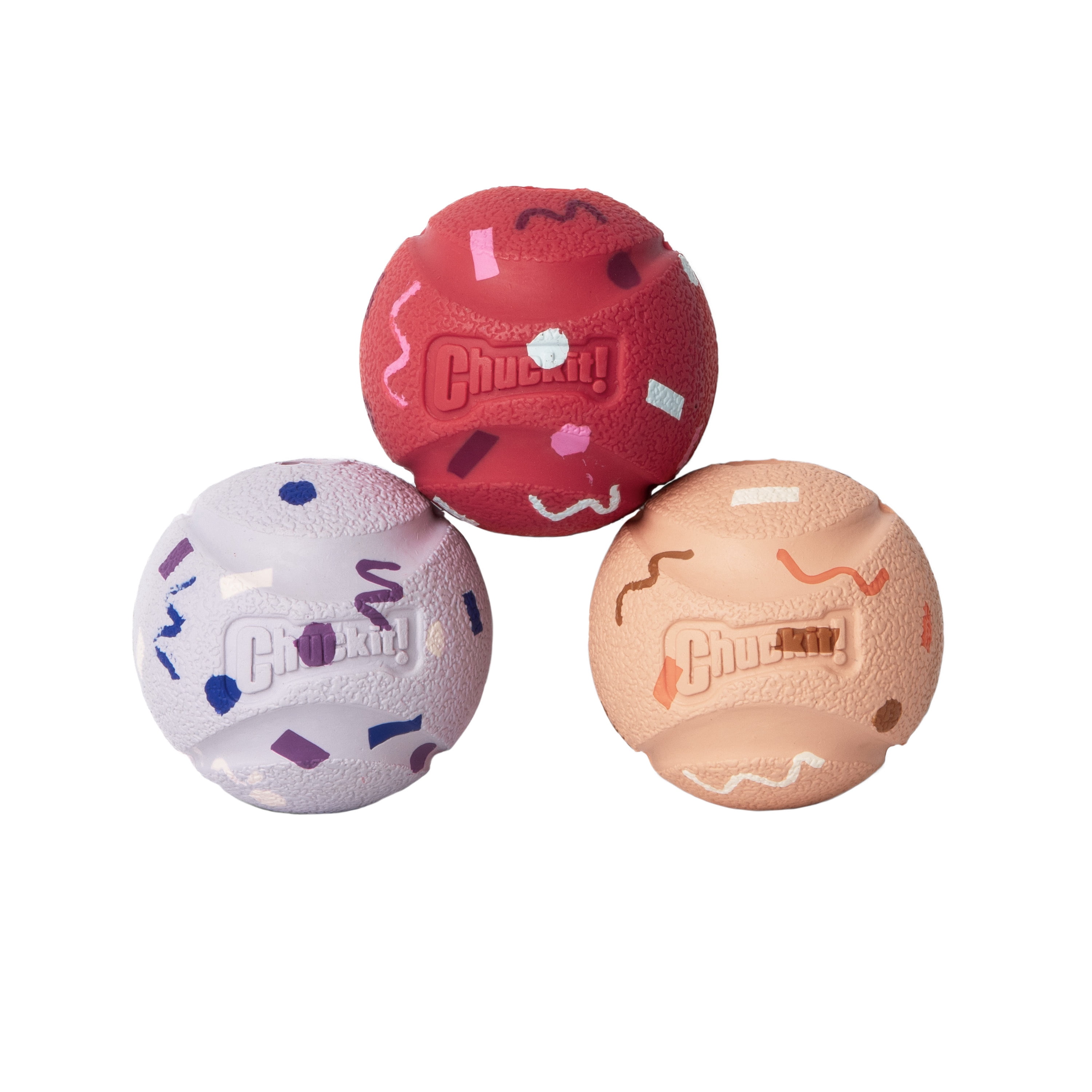 Chuckit! Birthday Fetch Medley Dog Balls, Medium 2.5", Pack of 3 – Birthday‑Scented Rubber Fetch Toys for Dogs 20–60 lb