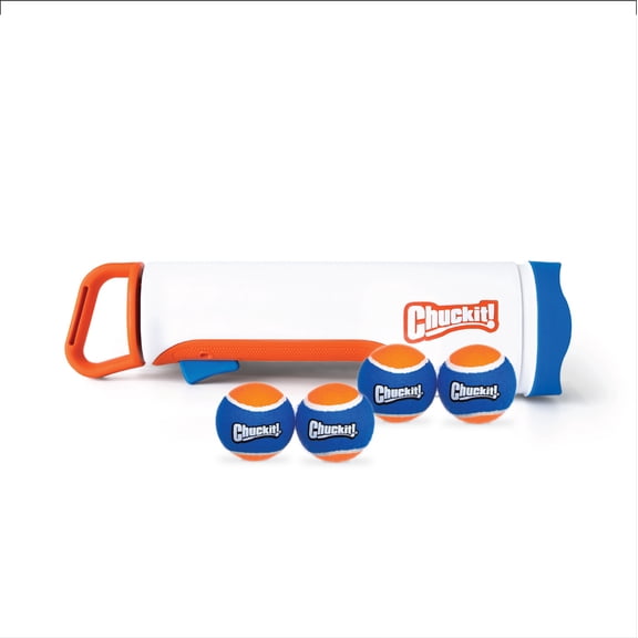 Chuckit! Cannon 16M Dog Ball Launcher Fetch Toy for Dogs, 16" Long Compatible with Small 2" and Medium 2.5" Balls, 4 Medium Balls Included