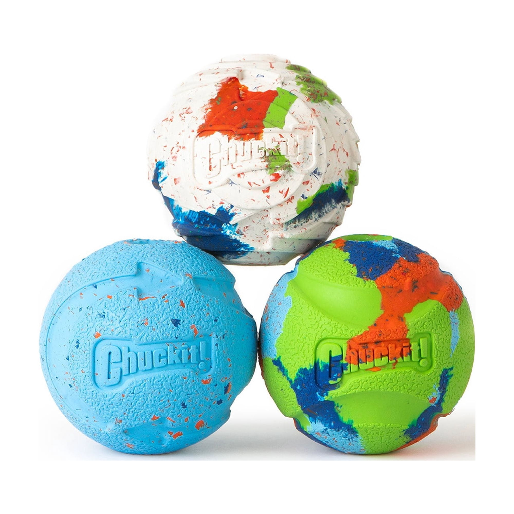 Chuckit! EcoFetch Medley Recycled Rubber Dog Balls Fetch Toy for Dogs, Medium 2.5" for Pets 20 to 60 lbs, Pack of 3