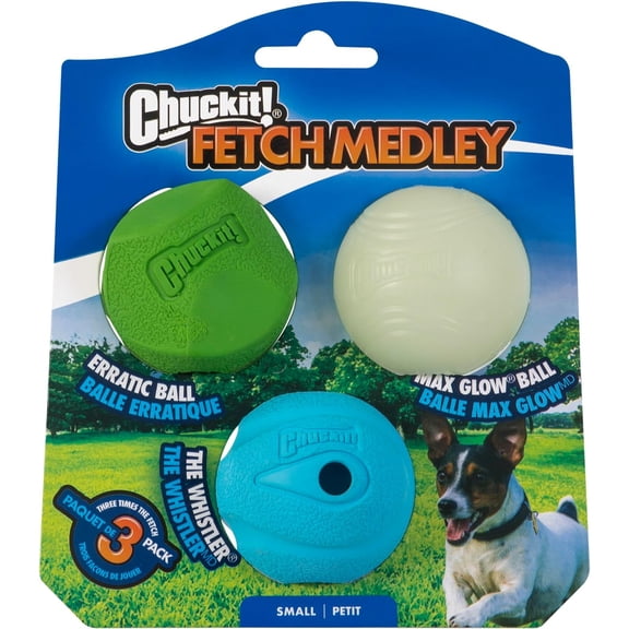 Chuckit! Fetch Medley Rubber Dog Balls Fetch Toy For Dogs, Small 2", For Breeds Puppies Up To 20 lb, Pack of 3