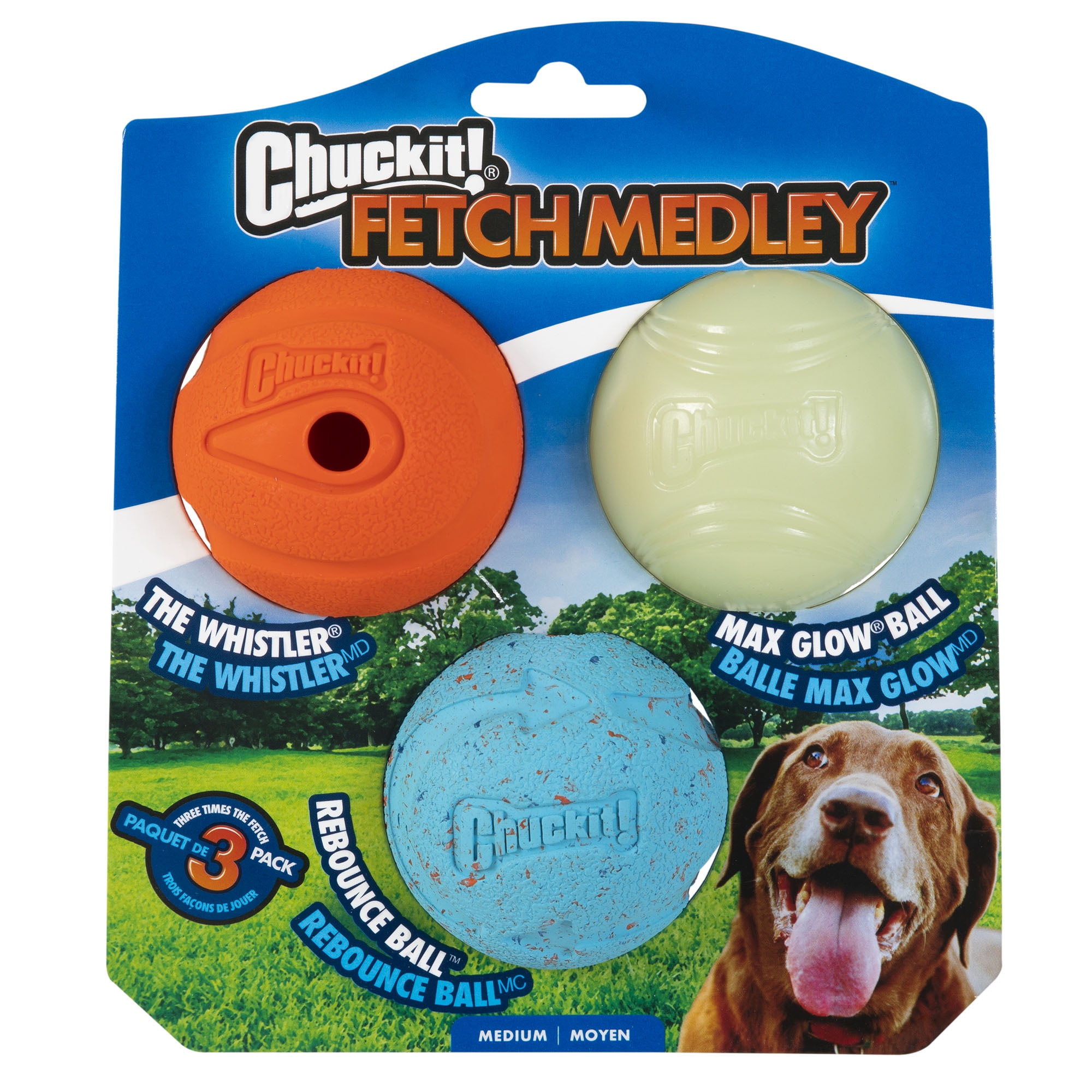Chuckit! Fetch Medley Rubber Dog Ball Fetch Dog Toys, Medium (2.5"), Value Pack, Pack of 3