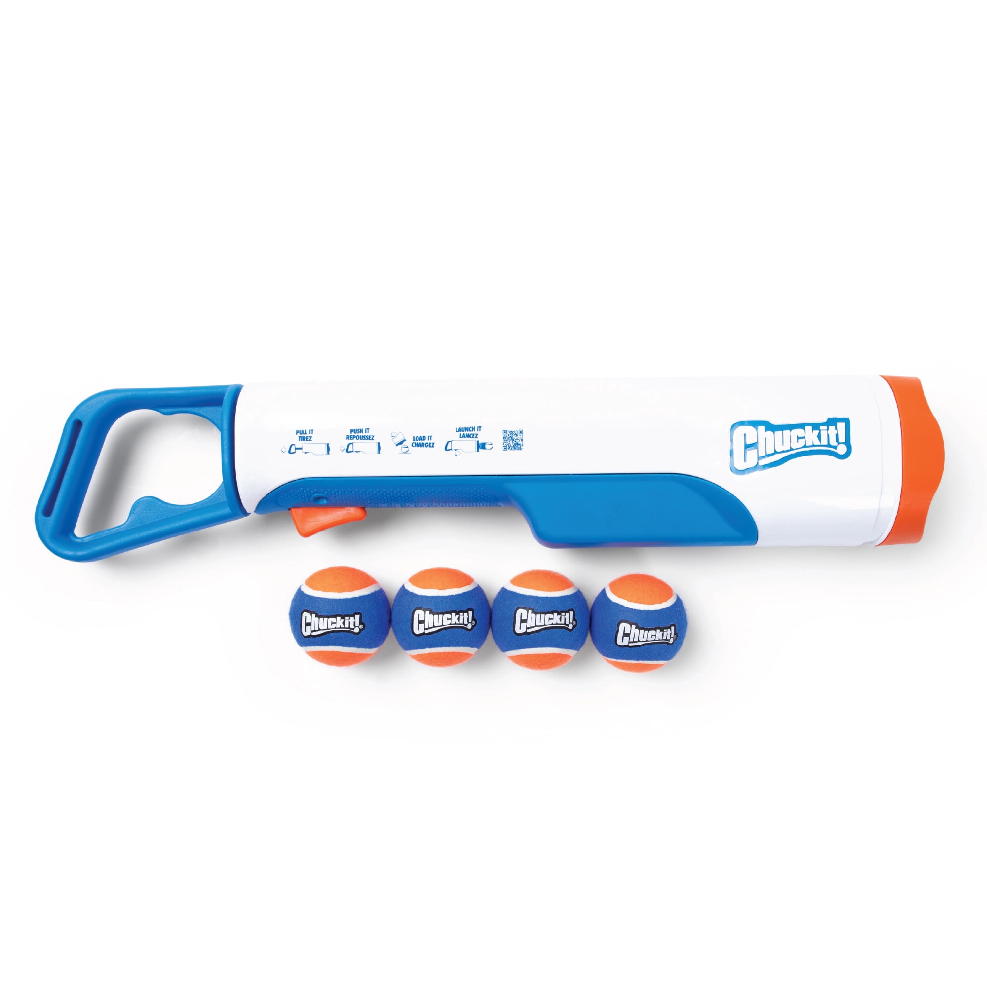 Chuckit! Max Cannon 24M Dog Ball Launcher Fetch Toy for Dogs, 24" Long Compatible with Medium 2.5" Balls, 4 Balls Included