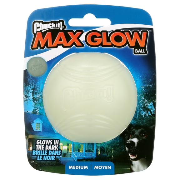 Chuckit! Max Glow Ball Rubber Fetch Dog Toy, Medium 2.5" for Dogs 20-60 lb, White, Pack of 1
