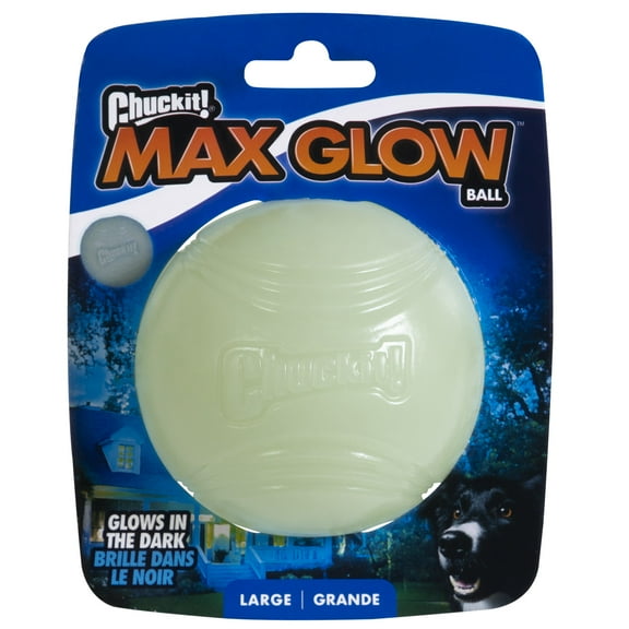 Chuckit! Max Glow Durable Rubber Fetch Ball Dog Toy, Large for Dogs 60-100 lb, Pack of 1, White