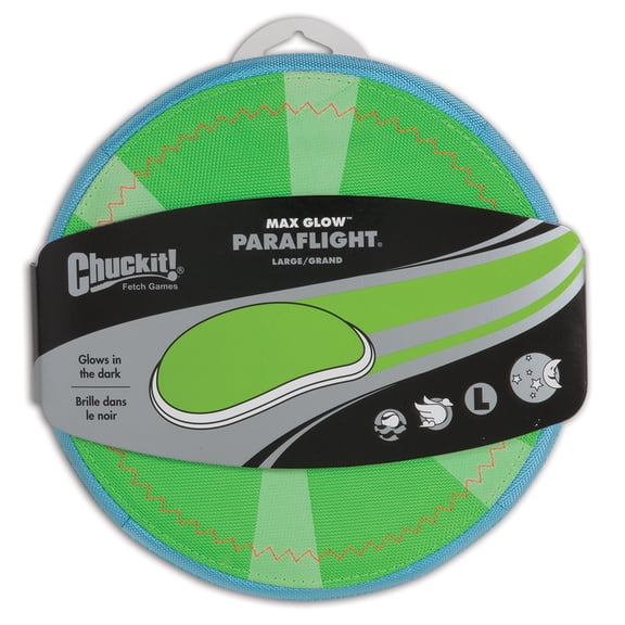Chuckit! Max Glow Paraflight Flying Disc Outdoor Dog Toy, Large, 9.5", Pack of 1, Glow in the Dark