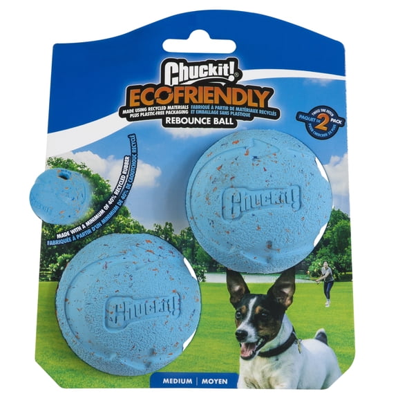 Chuckit! Rebounce Dog Ball Recycled Rubber Fetch Toy For Dogs, Medium 2.5", For Breeds 20 to 60 lbs, Pack of 2, Assorted Colors