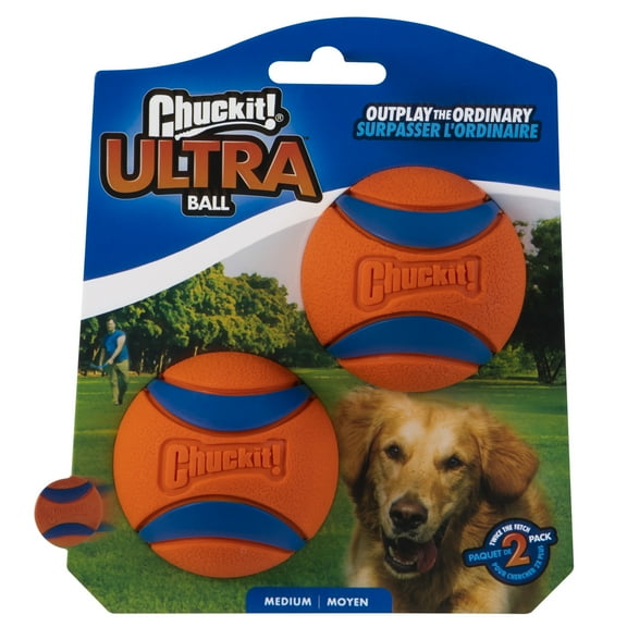 Chuckit! Ultra Ball Durable Rubber Fetch Dog Toy, Medium 2.5" for Medium Dogs, Pack of 2, Orange
