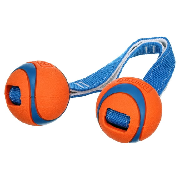 Chuckit! Ultra Duo Tug Shake Toss Rubber Balls with Nylon Strap Fetch Dog Toy, Medium, Pack of 1