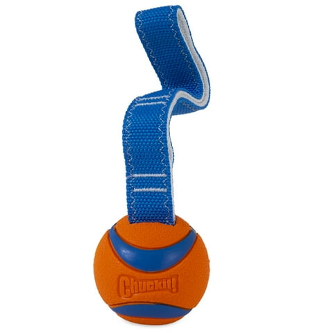 Chuckit! Ultra Tug Dog Ball Rubber Fetch and Tug Toy For Dogs, Small 2" for Breeds up to 20 lb and Puppies, Pack of 1, Orange and Blue