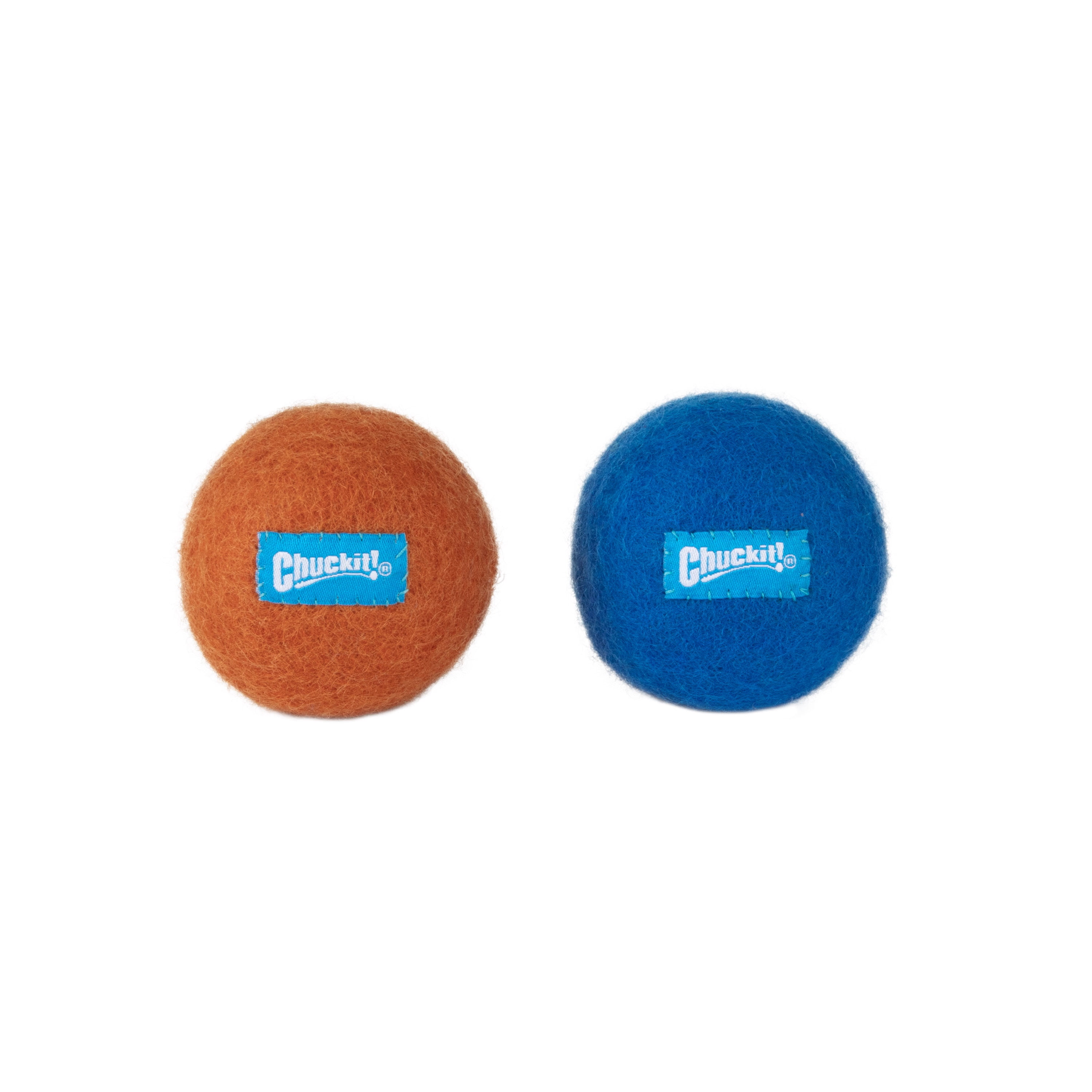 Chuckit! Wool‑ee Plastic‑Free Dog Balls, Medium, Orange & Blue – All‑Natural Wool Indoor Toys for Dogs 20–60 lb, Pack of 2