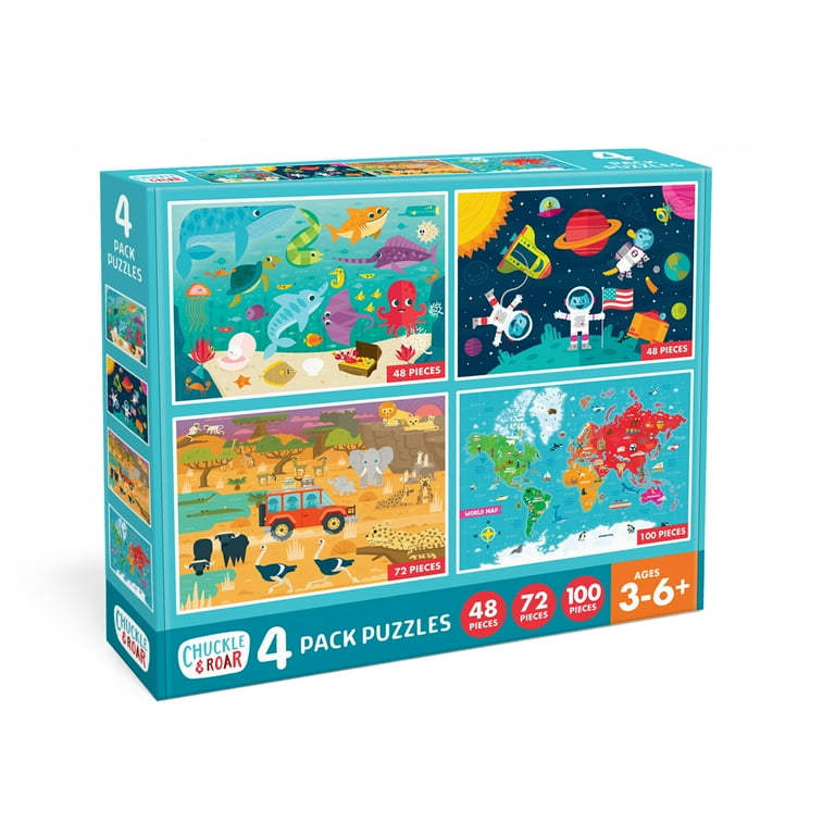 Chuckle & Roar Kids 4 Pack Puzzles with 48, 72, 100 Pieces, Space