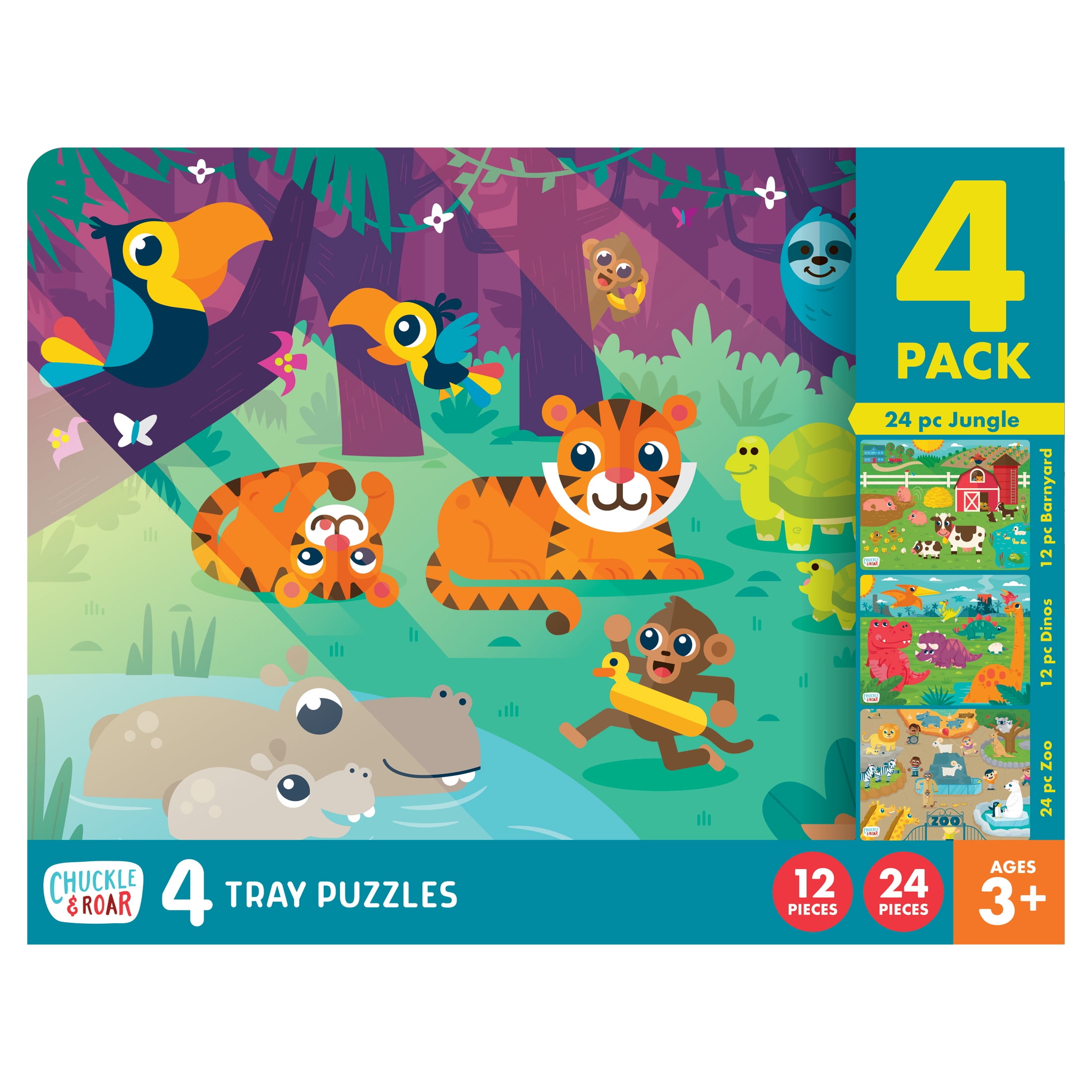 Chuckle & Roar 4-Pack Animal Theme Tray Puzzles for Kids Ages 3+