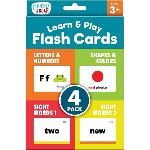 Chuckle & Roar - Learn & Play Flash Cards 4pk - Classroom Must Have for Preschool - Learn The Alphabet, Numbers, and Sight Words - Fun and Engaging for Toddlers