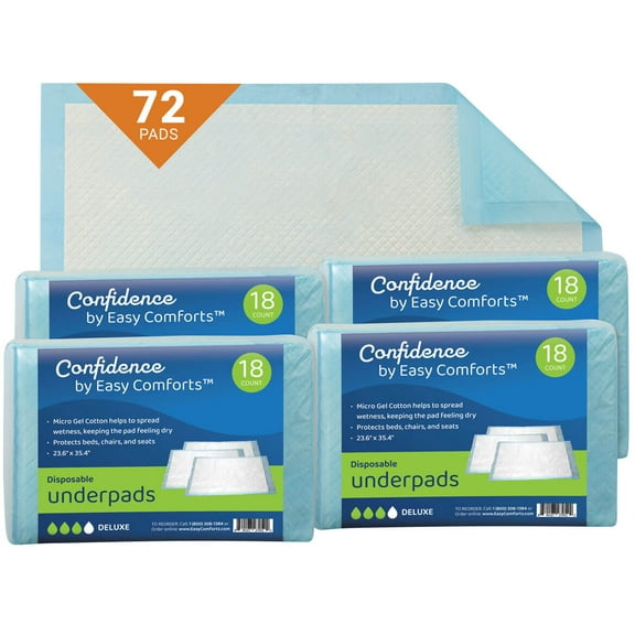 Confidence Chucks Disposable Underpads, Super Absorbent Protective Bed Pads for Seniors, Case of 72, by Easy Comforts