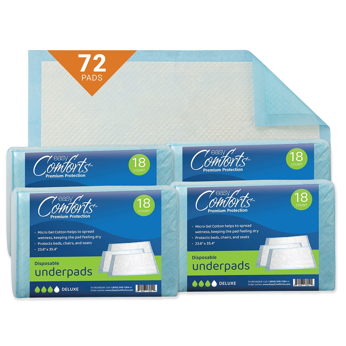 Premium Protection Chucks Disposable Underpads, Super Absorbent Protective Bed Pads for Seniors, Case of 72, by Easy Comforts