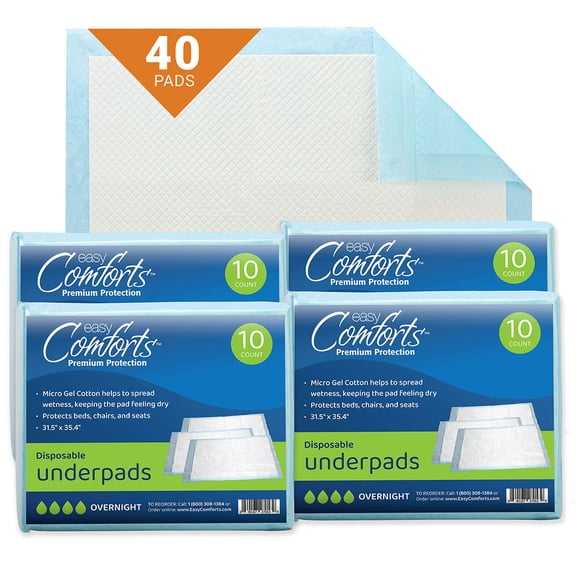 Premium Protection Chucks Disposable Underpads, Super Absorbent Protective Bed Pads for Seniors, Case of 40, by Easy Comforts