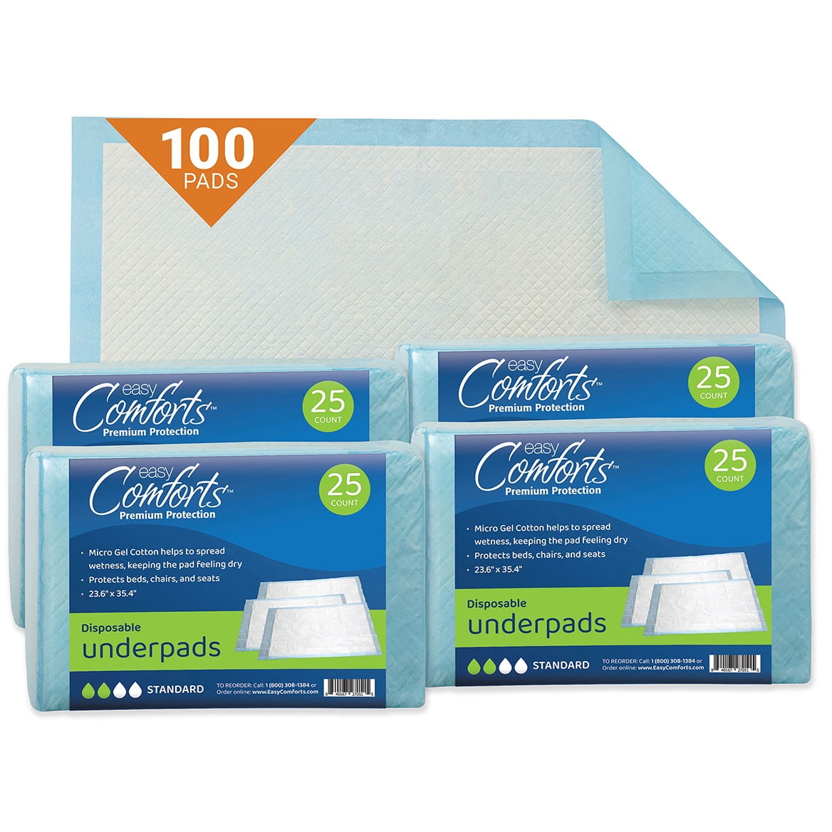 Premium Protection Chucks Disposable Underpads, Super Absorbent Protective Bed Pads for Seniors, Case of 100, by Easy Comforts