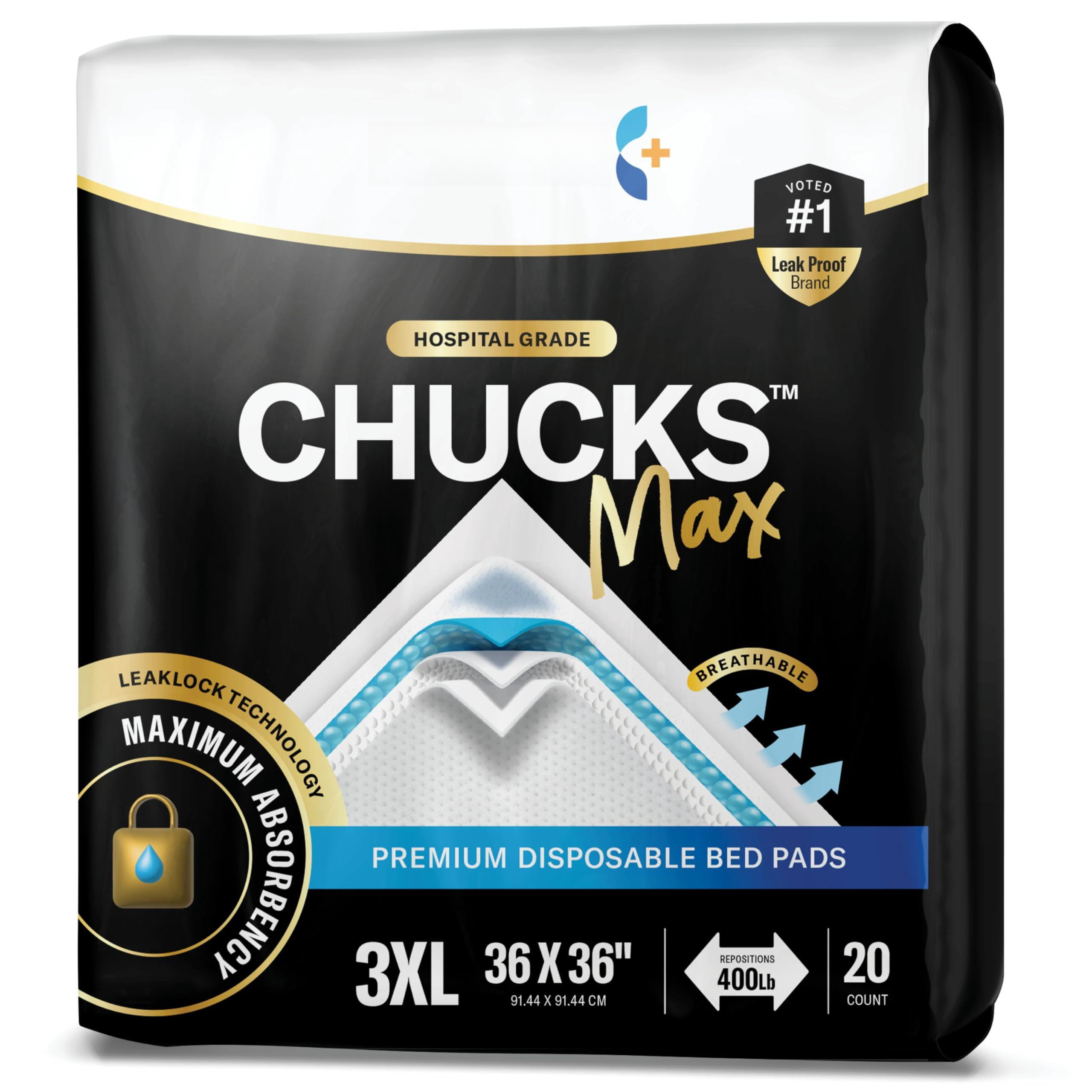 Chucks Max Bed Pads Disposable Adult 36 X 36 Breathable - Xxx-large Pee For Adults Heavy Duty 10x Absorbency Underpads 400 Lbs. Repositioning [20 Count]