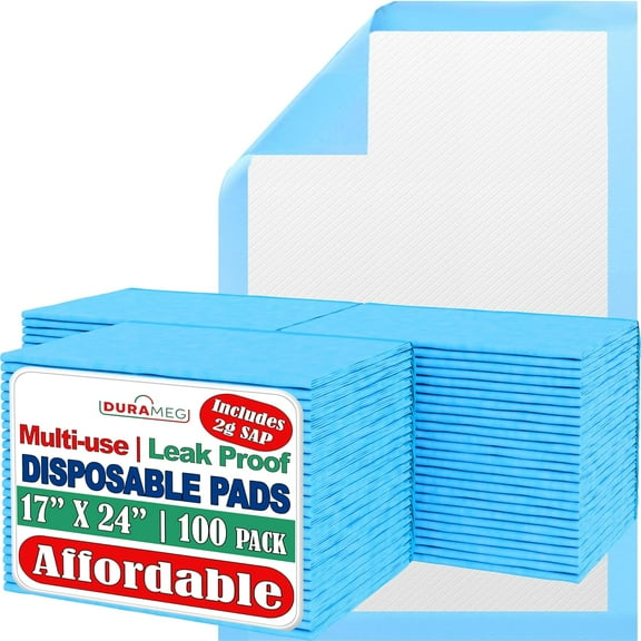 Chucks Pad Disposable Underpads 17x24 | [100 Pack] Incontinence Chux Pads Absorbent 2g SAP Fluff Protective Bed & Pee Pads for Babies,-,Adults & Elderly | Puppy Pads Large for Training Leak Proof