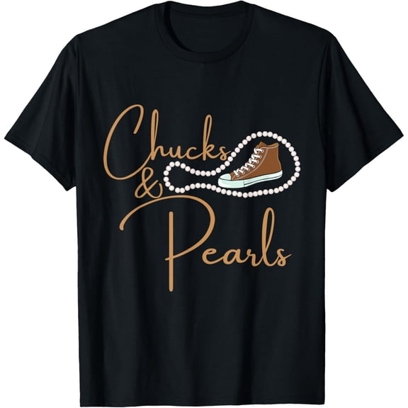 Chucks and Pearls 2025 HBCU Melanin Queen Brown Gift T-Shirt100% cotton