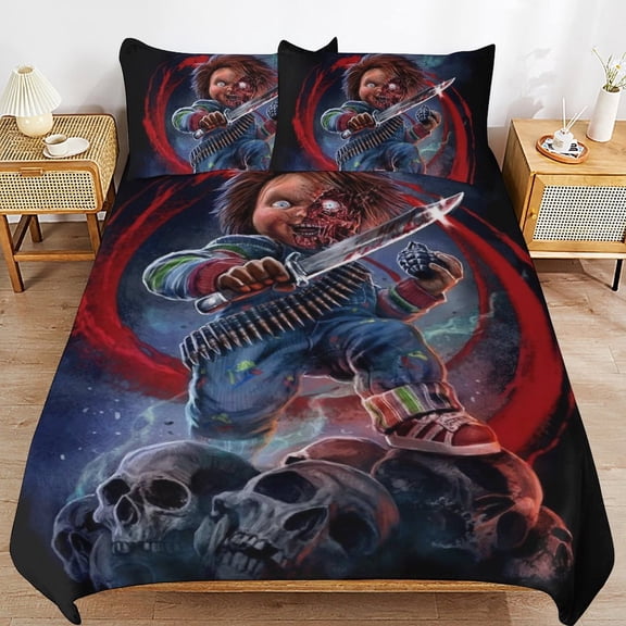 Chucky 3-Piece Full Bedding Set,Halloween Horror Bed Set with 1 Duvet Cover and 2 Pillowcases for Girls Boys Women Men