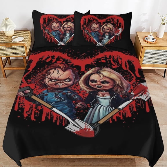 Chucky 3-Piece Twin Bedding Set,Halloween Horror Bed Set with 1 Duvet Cover and 2 Pillowcases for Girls Boys Women Men