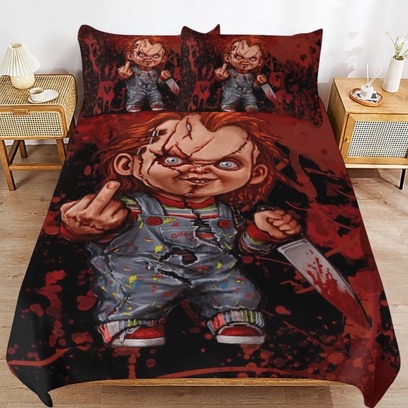 Chucky 3-Piece Twin Bedding Set,Halloween Horror Bed Set with 1 Duvet Cover and 2 Pillowcases for Girls Boys Women Men